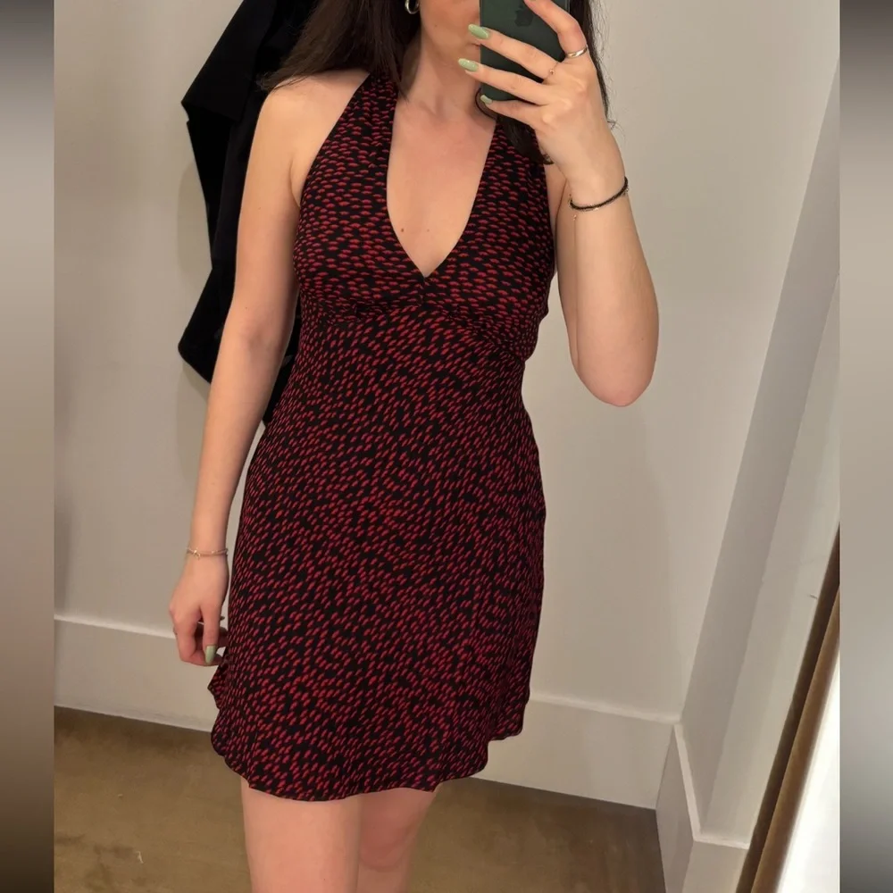 Reformation Delanie Halter Mini Dress French Kiss Lip Print Size S Summer - Picture 6 of 9